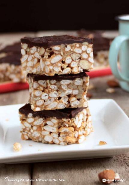 Crunchy Puffed Rice and Peanut Butter Slice