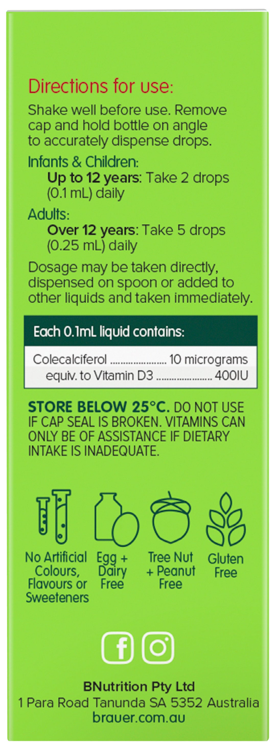 Brauer Baby And Kids Liduid Vitamin D 400iu