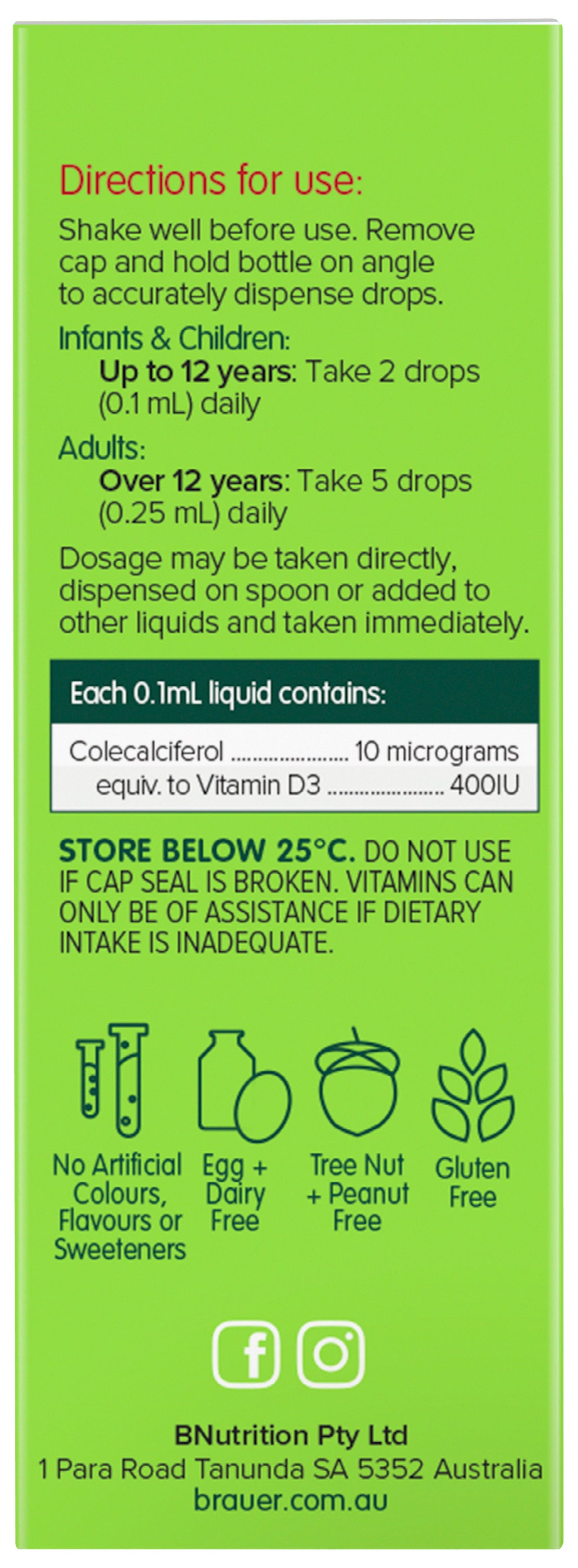 Brauer Baby And Kids Liduid Vitamin D 400iu