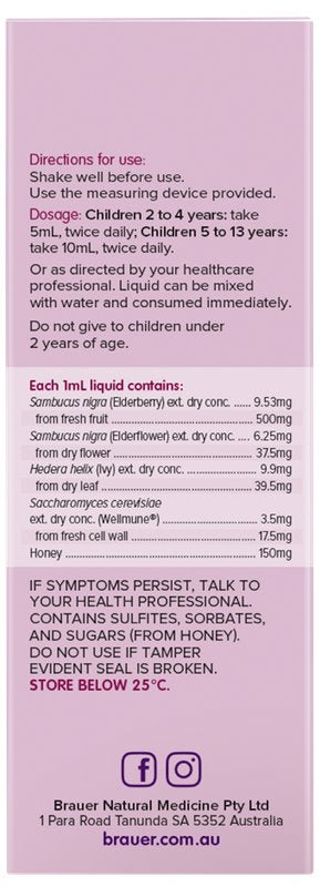 Brauer Sambucus Black Elderberry Cold & Flu Forte for Kids