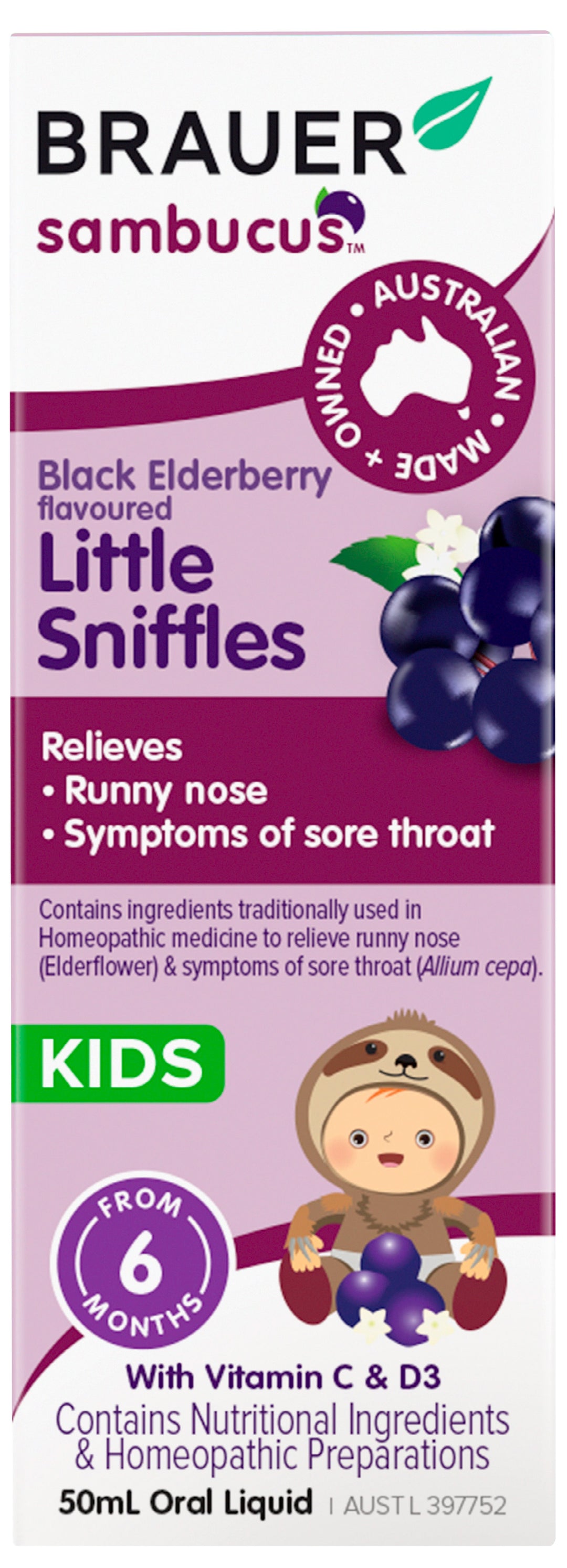 Brauer Sambucus Black Elderberry Little Sniffles for Infants & Kids