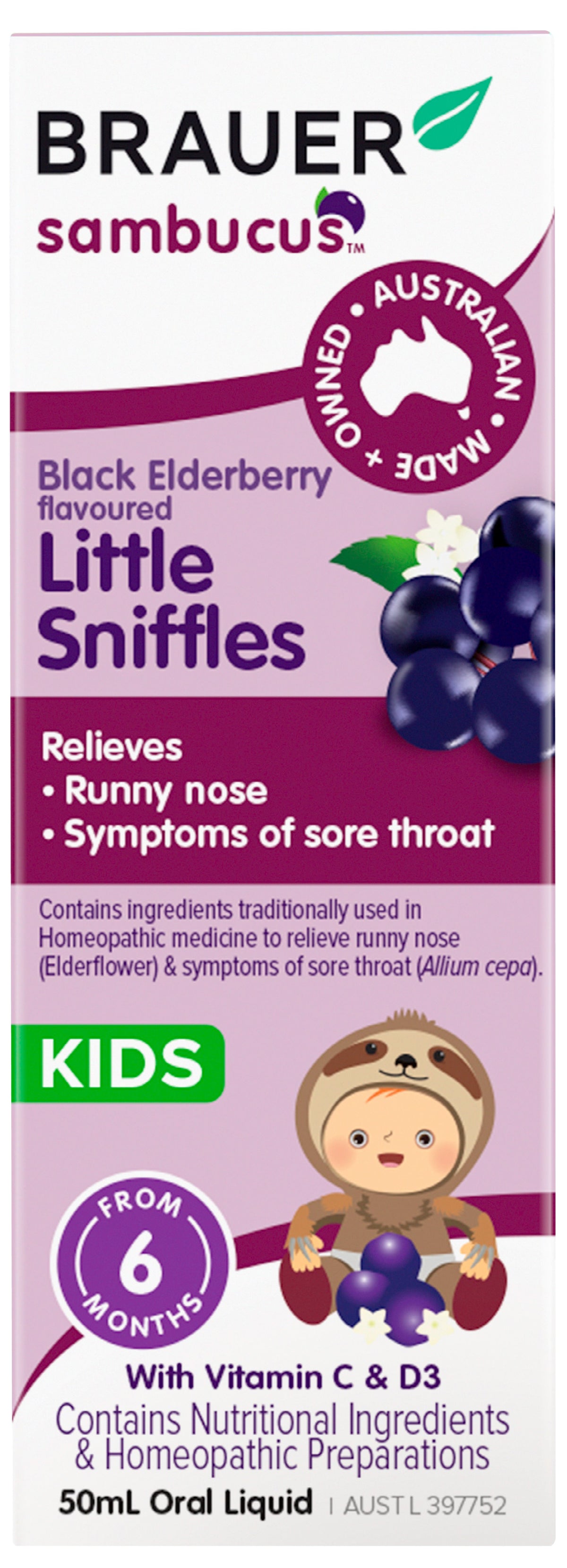 Brauer Sambucus Black Elderberry Little Sniffles for Infants & Kids