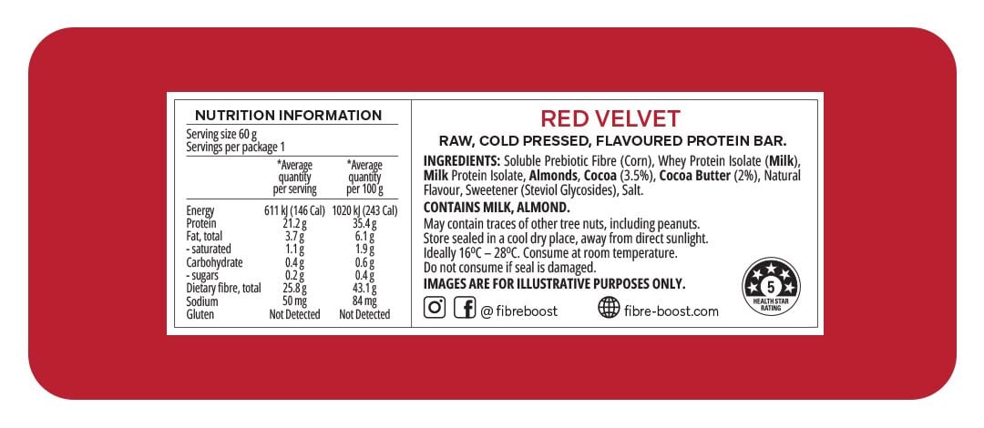Fibre Boost Cold pressed protein bar - Red Velvet