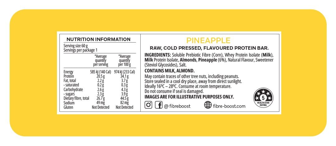 Fibre Boost Cold pressed protein bar - Pineapple