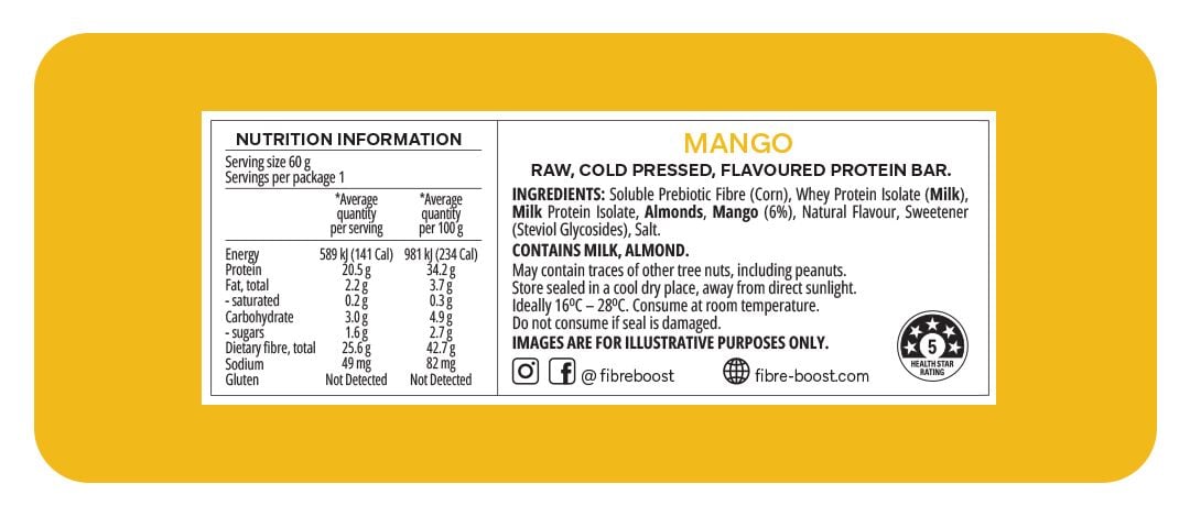Fibre Boost Cold pressed protein bar - Mango