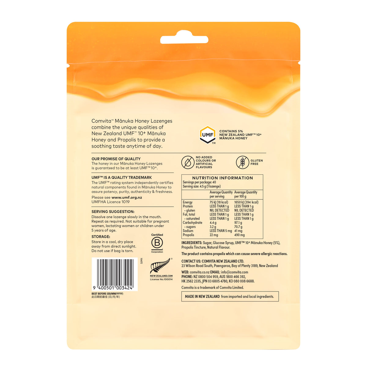 Comvita Soothing Manuka Honey Lozenges - Aniseed 40 pack | Mr Vitamins