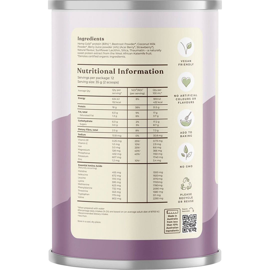 Hemp Foods Australia Organic Hemp Protein Mixed Berry & Acai