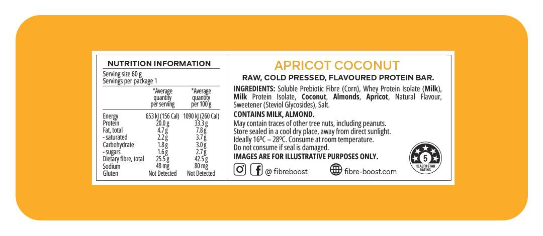 Fibre Boost Cold pressed protein bar - Apricot Coconut