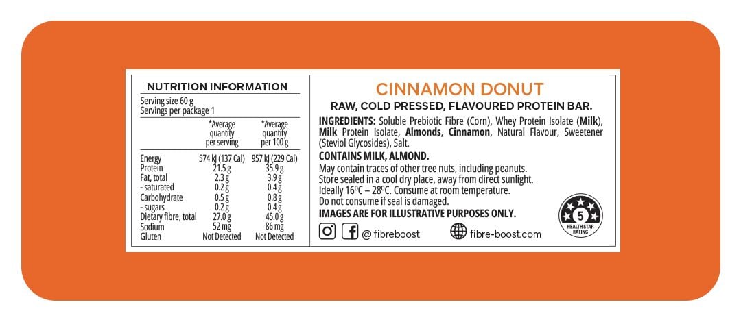 Fibre Boost Cold pressed protein bar - Cinnamon Donut