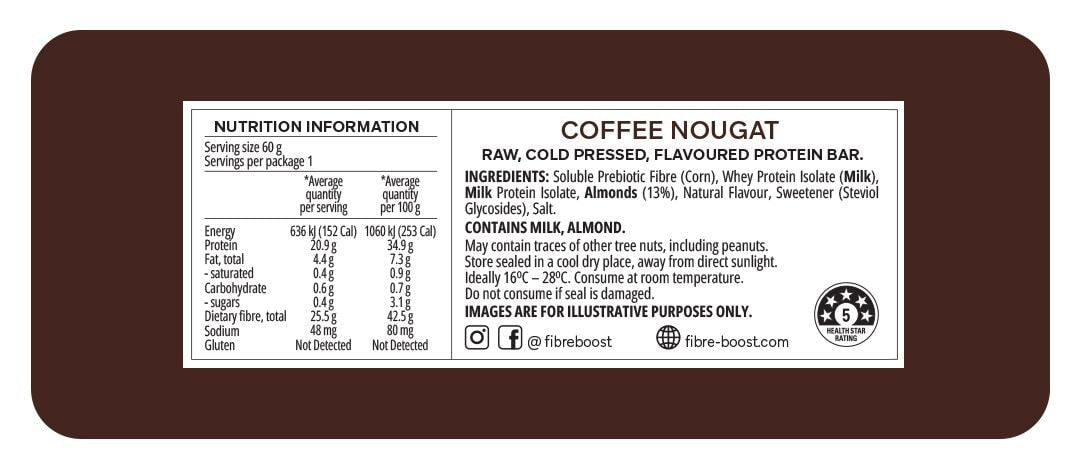 Fibre Boost Cold pressed protein bar - Coffee Nougat