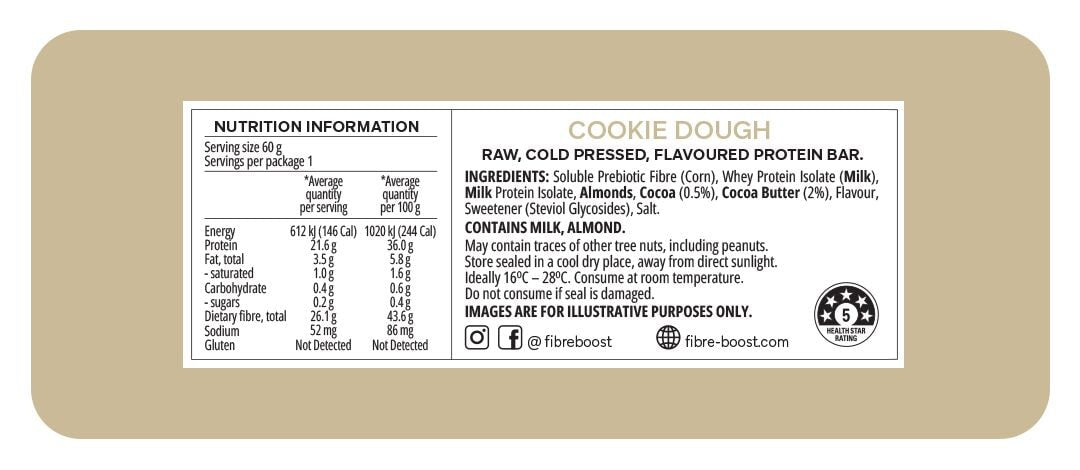 Fibre Boost Cold pressed protein bar - Cookie Dough