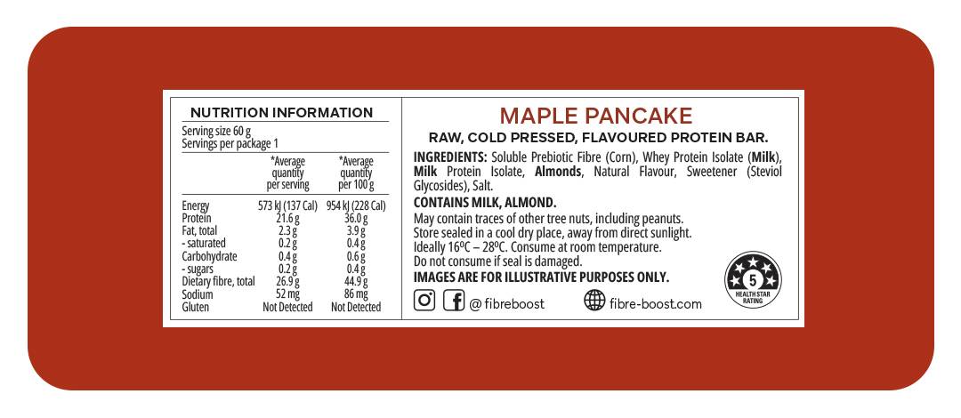 Fibre Boost Cold pressed protein bar - Maple Pancake