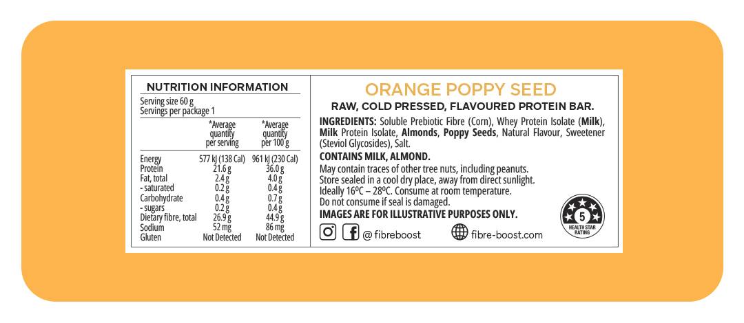 Fibre Boost Cold pressed protein bar - Orange Poppy Seed