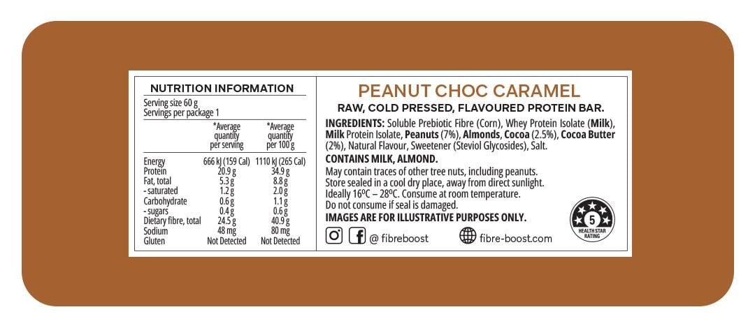 Fibre Boost Cold pressed protein bar - Peanut Choc Caramel