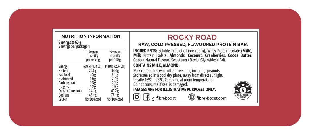 Fibre Boost Cold pressed protein bar - Rocky Road