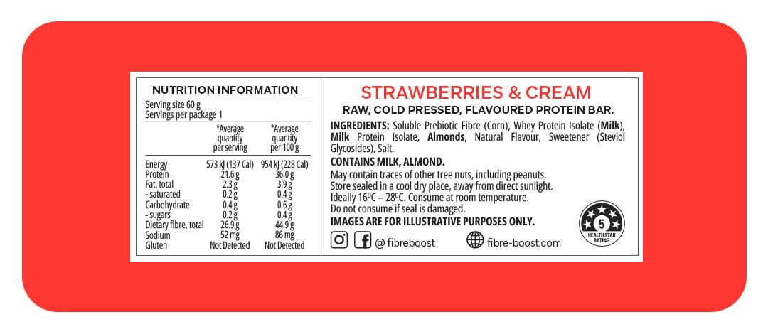 Fibre Boost Cold pressed protein bar - Strawberries and Cream