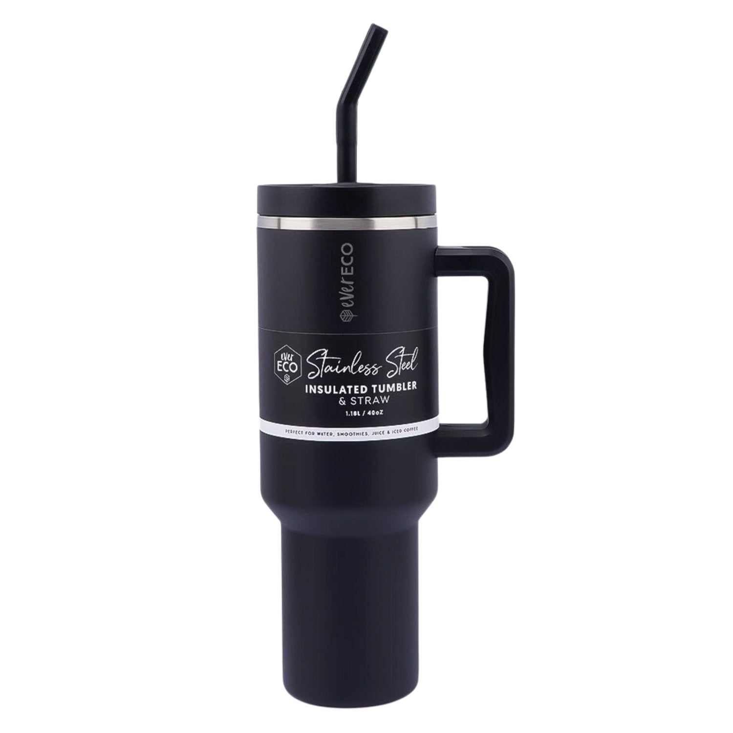 Insulated Tumbler with Handle & Straw Onyx Mr Vitamins
