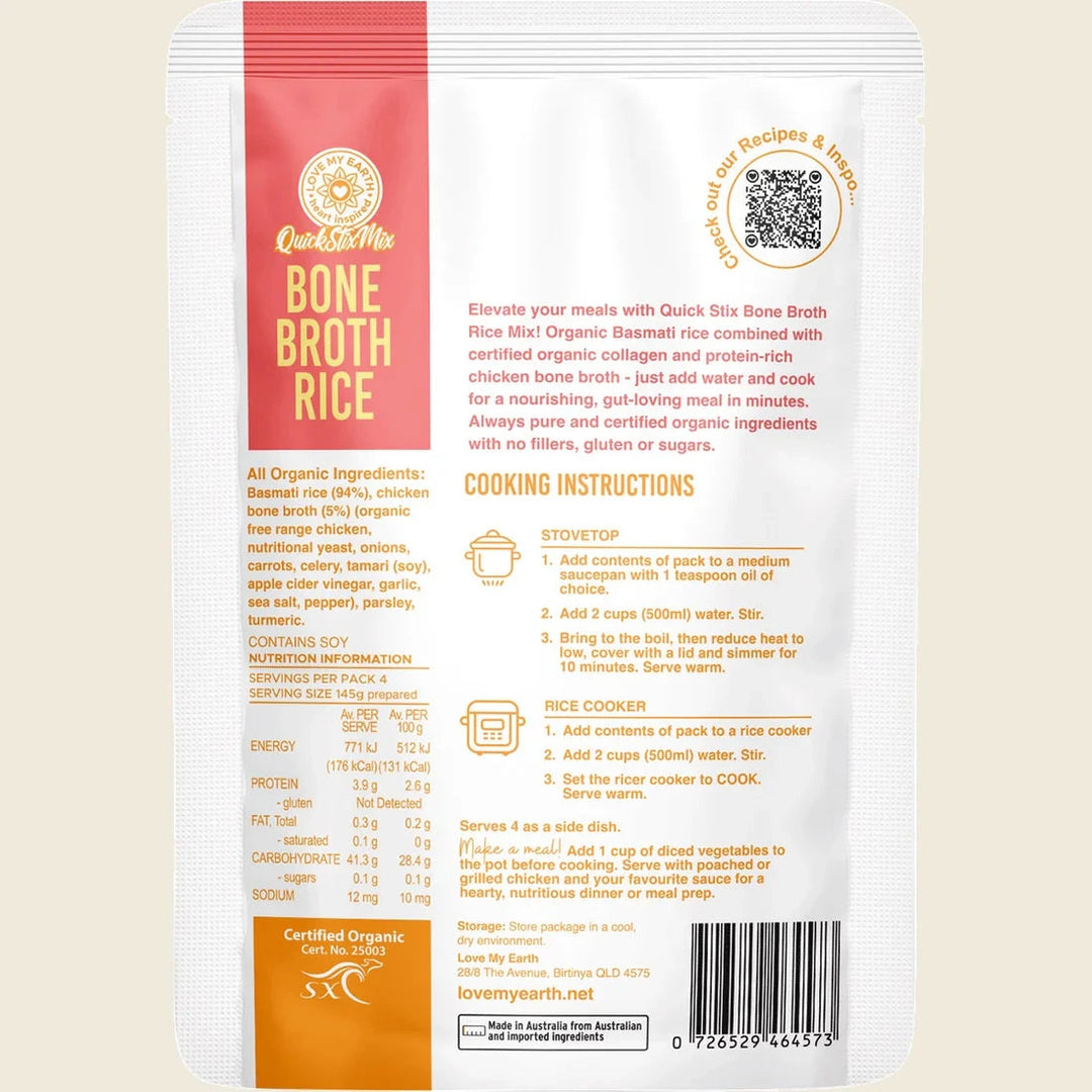 LOVE MY EARTH Quick Stix Mix Organic Bone Broth Rice Chicken 200g