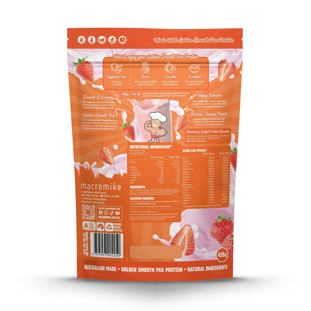 Macro Mike Golden Smooth Pea Protein Strawberry Delight 455g