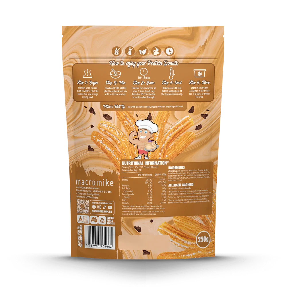 Macro Mike Protein Donut Baking Mix Choc Chip Cinnamon Churros
