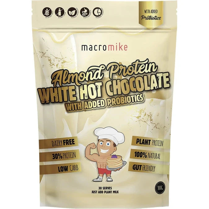 Macro Mike Protein White Hot Chocolate Almond with Probiotics | Mr Vitamins
