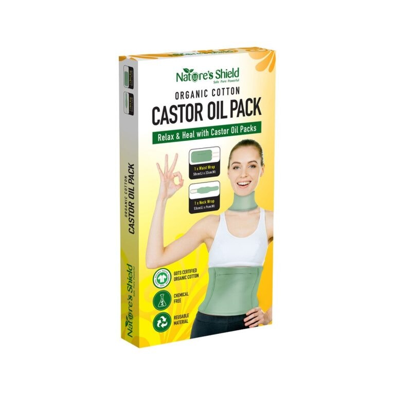 Natures Shield Organic Cotton Castor Oil Pack Waist Wrap (50cm x 22cm) + Neck Wrap (53cm x 9cm)