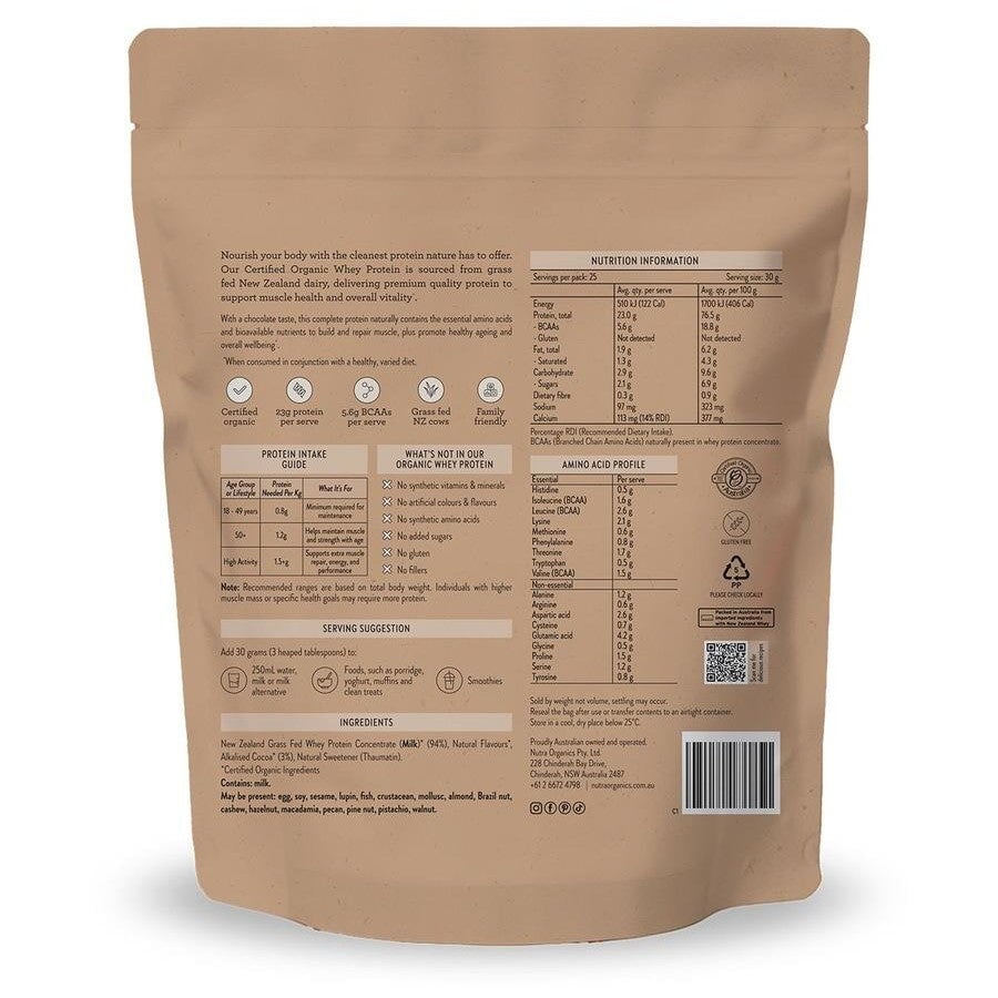 NUTRA ORGANICS Organic Whey Protein Chocolate 750g