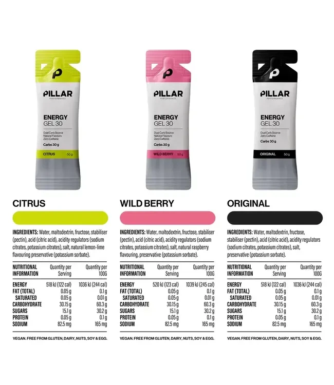 Pillar Performance Energy Gel 30 Veriety pack | Mr Vitamins