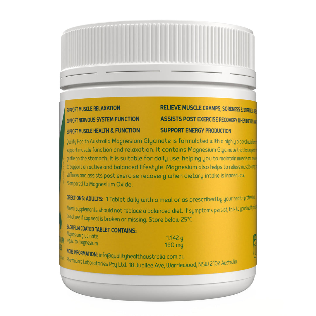 Quality Health Magnesium Glycinate back label showing directions, warnings and ingredients