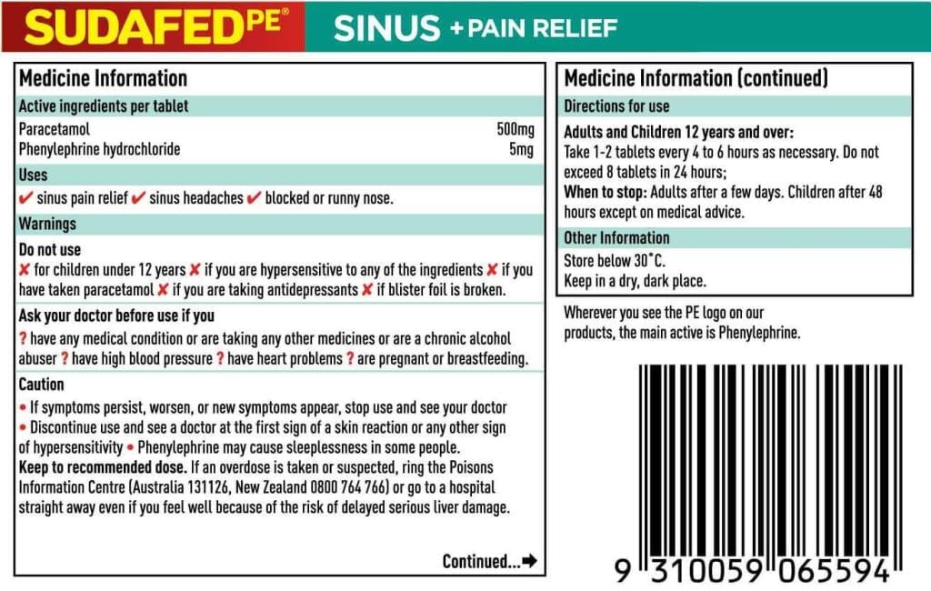 Sudafed PE Sinus & Pain