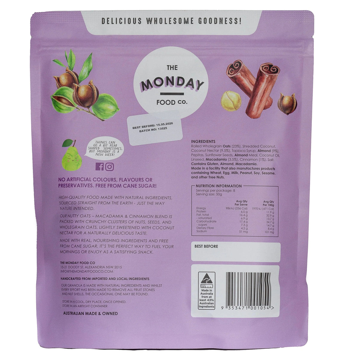 THE MONDAY FOOD CO. Nutty Oats Gourmet Granola Macadamia & Cinnamon