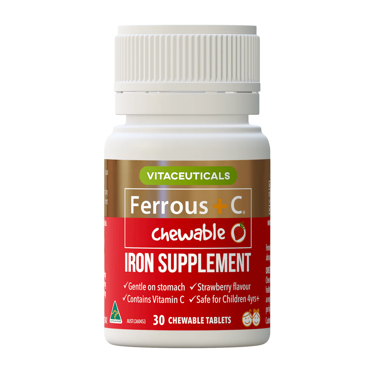 Vitaceuticals Ferrous +C Iron Supplement Chewable 30 Tablets