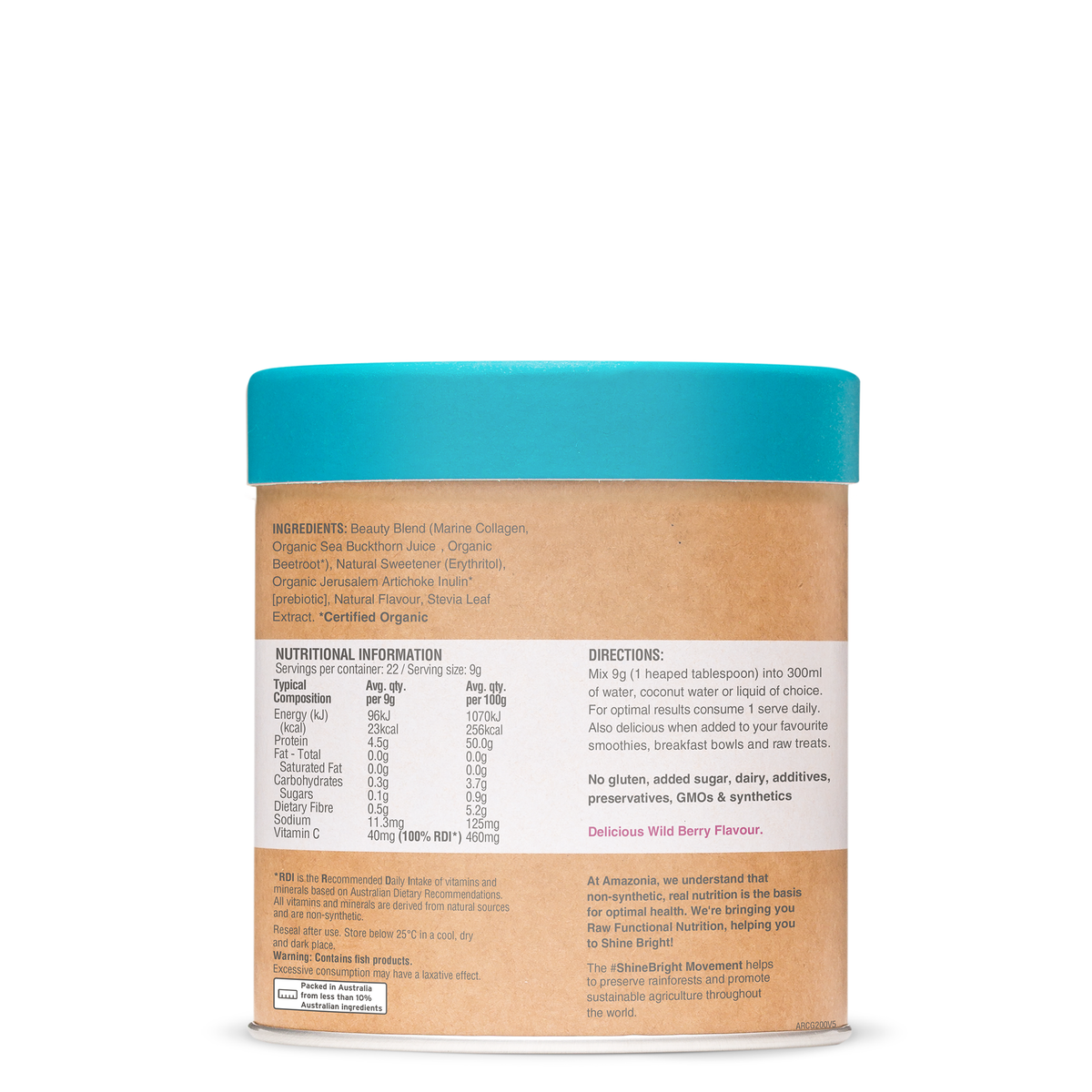 Amazonia Raw Beauty Collagen Glow Wild Berry Powder