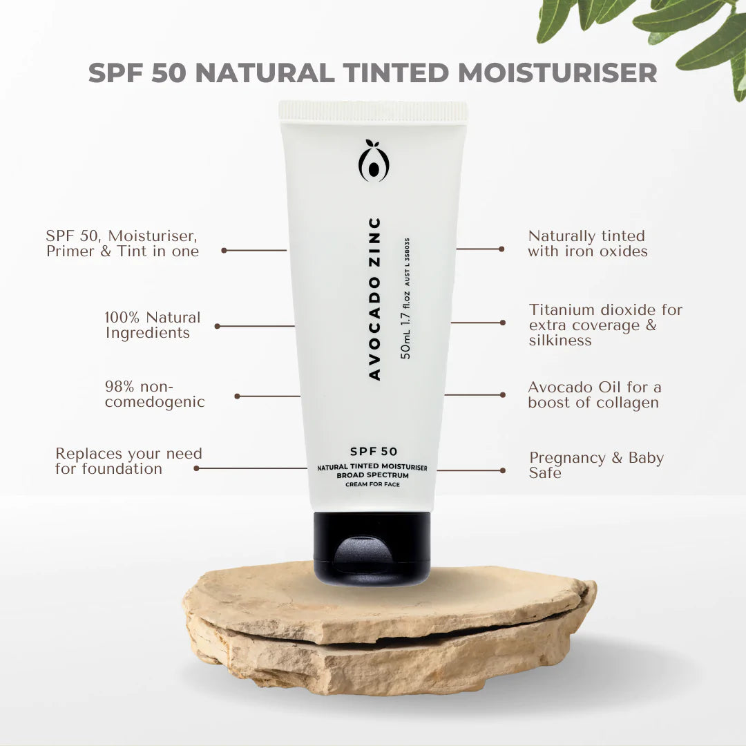 Avocado Zinc SPF50 Natural Tinted Moisturiser Light - Medium