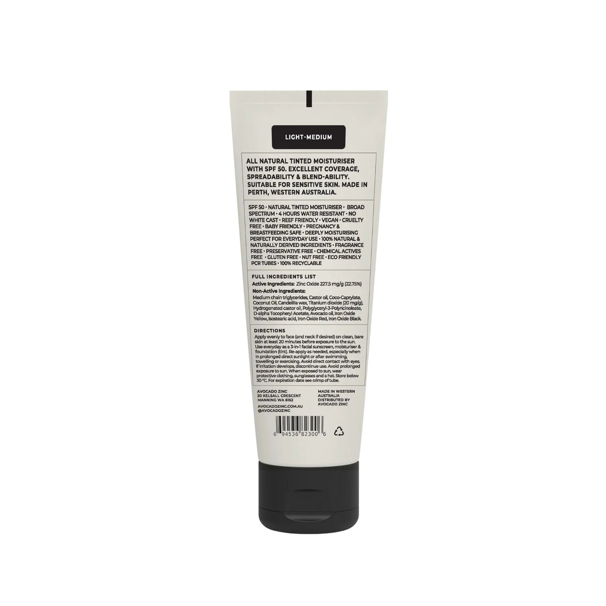 Avocado Zinc SPF50 Natural Tinted Moisturiser Light - Medium
