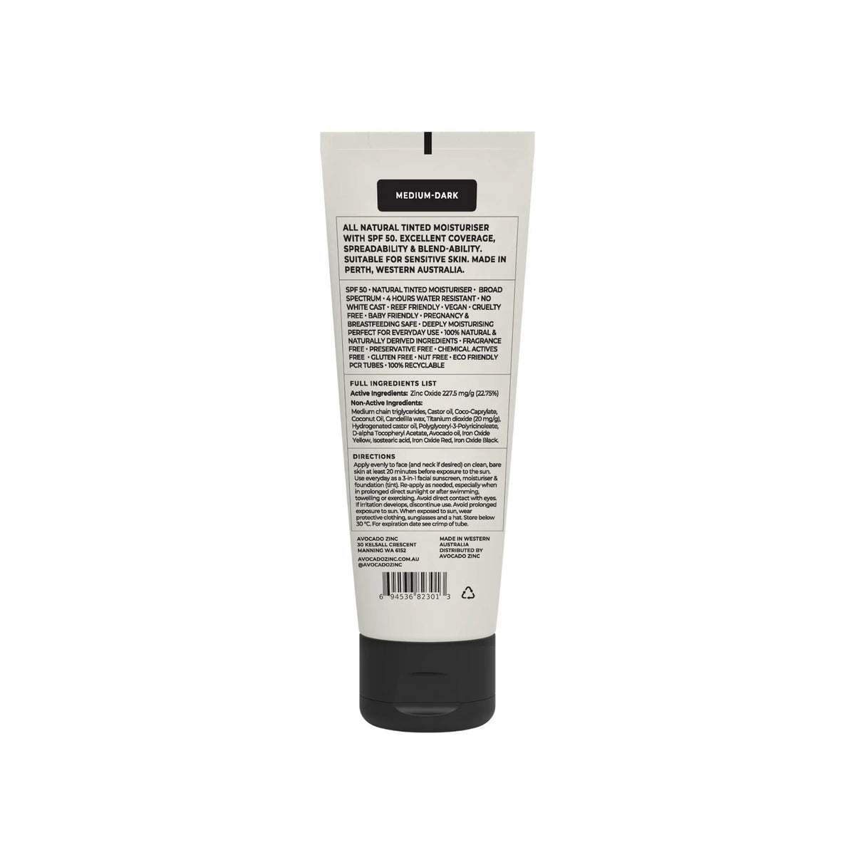 Avocado Zinc SPF50 Natural Tinted Moisturiser Medium - Dark