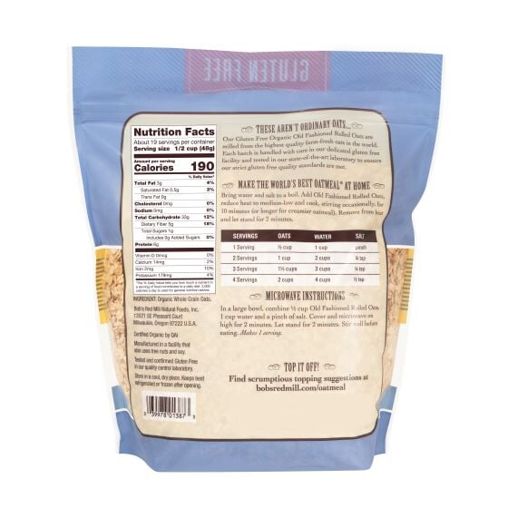 Bobs Red Mill Organic Regular Rolled Oats Pure Wheat Free