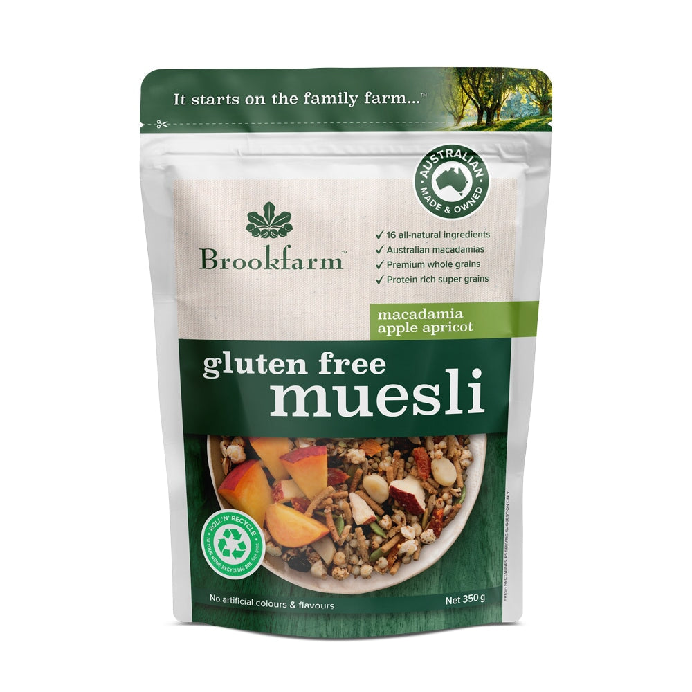 Brookfarm Gluten Free Macadamia Muesli with Apple and Apricot 350g