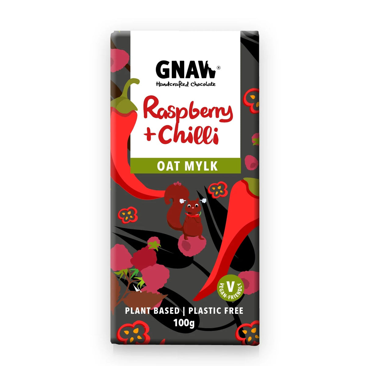 GNAW CHOCOLATE Handcrafted Oat Milk Chocolate Raspberry and Chilli