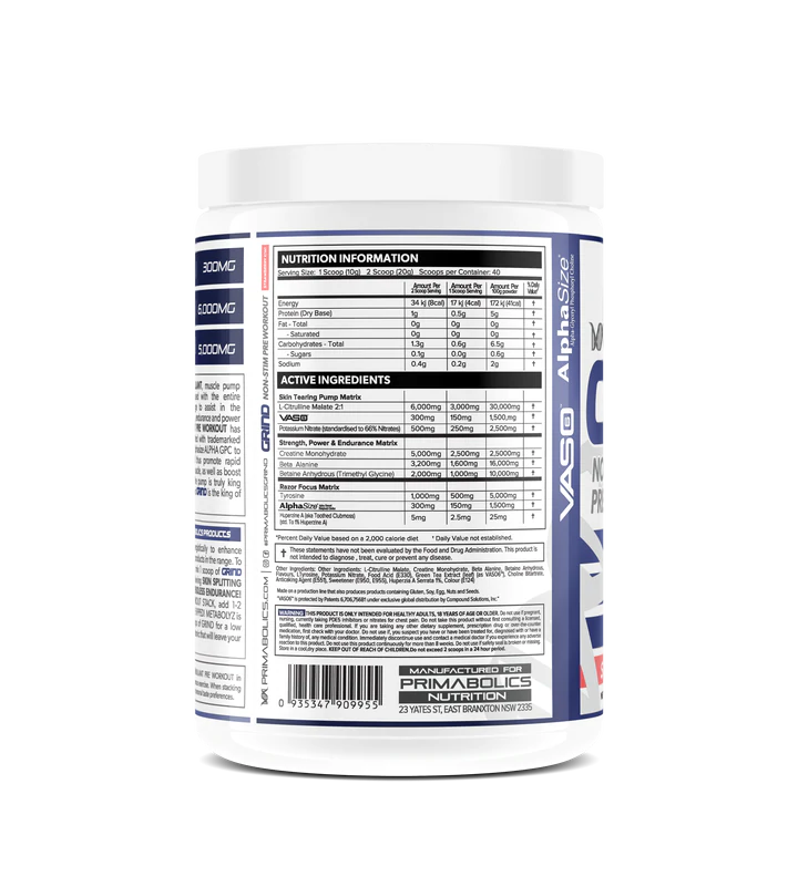 Primabolics Grind Non Stim Pre Workout