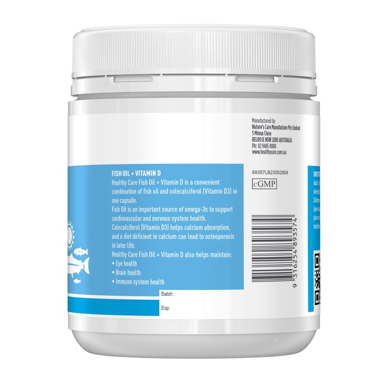 Healthy Care Fish Oil + Vitamin D3 200 Softgel caps