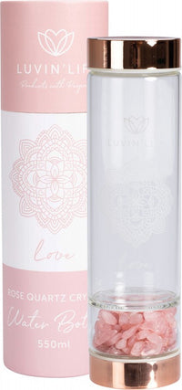 Luvin Life Crystal Water Bottle Rose Quartz Love | Mr Vitamins