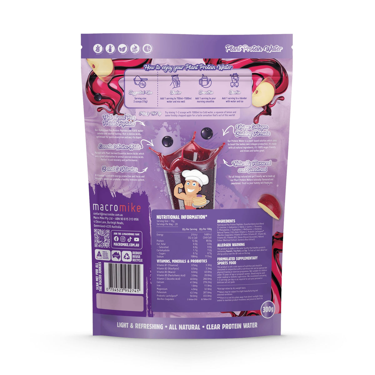 MACRO MIKE Plant Protein Water Apple Blackcurrant