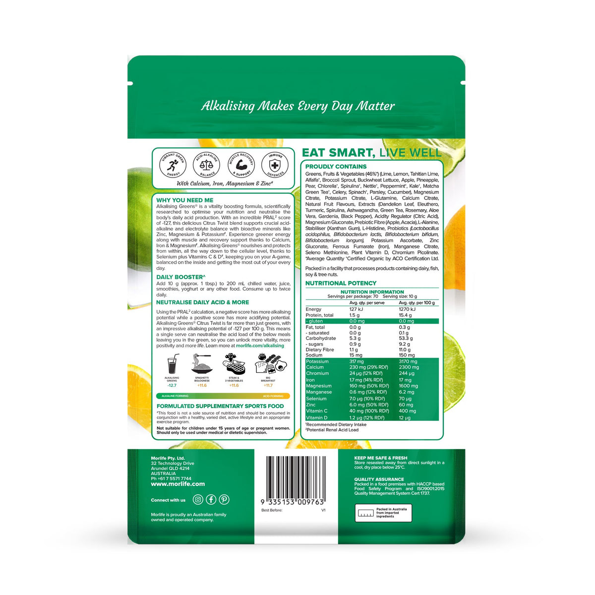 Morlife Alkalising Greens Berry Burst 700G
