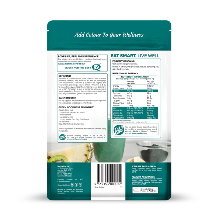 Morlife Certified Organic Spirulina Powder