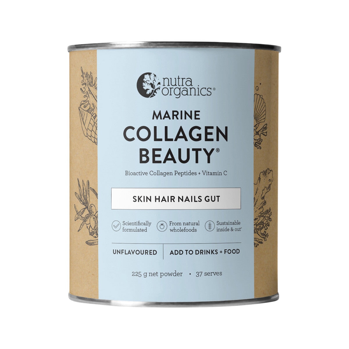 Nutra Organics Marine Collagen Beauty with Bioactive Collagen Peptides + Vitamin C